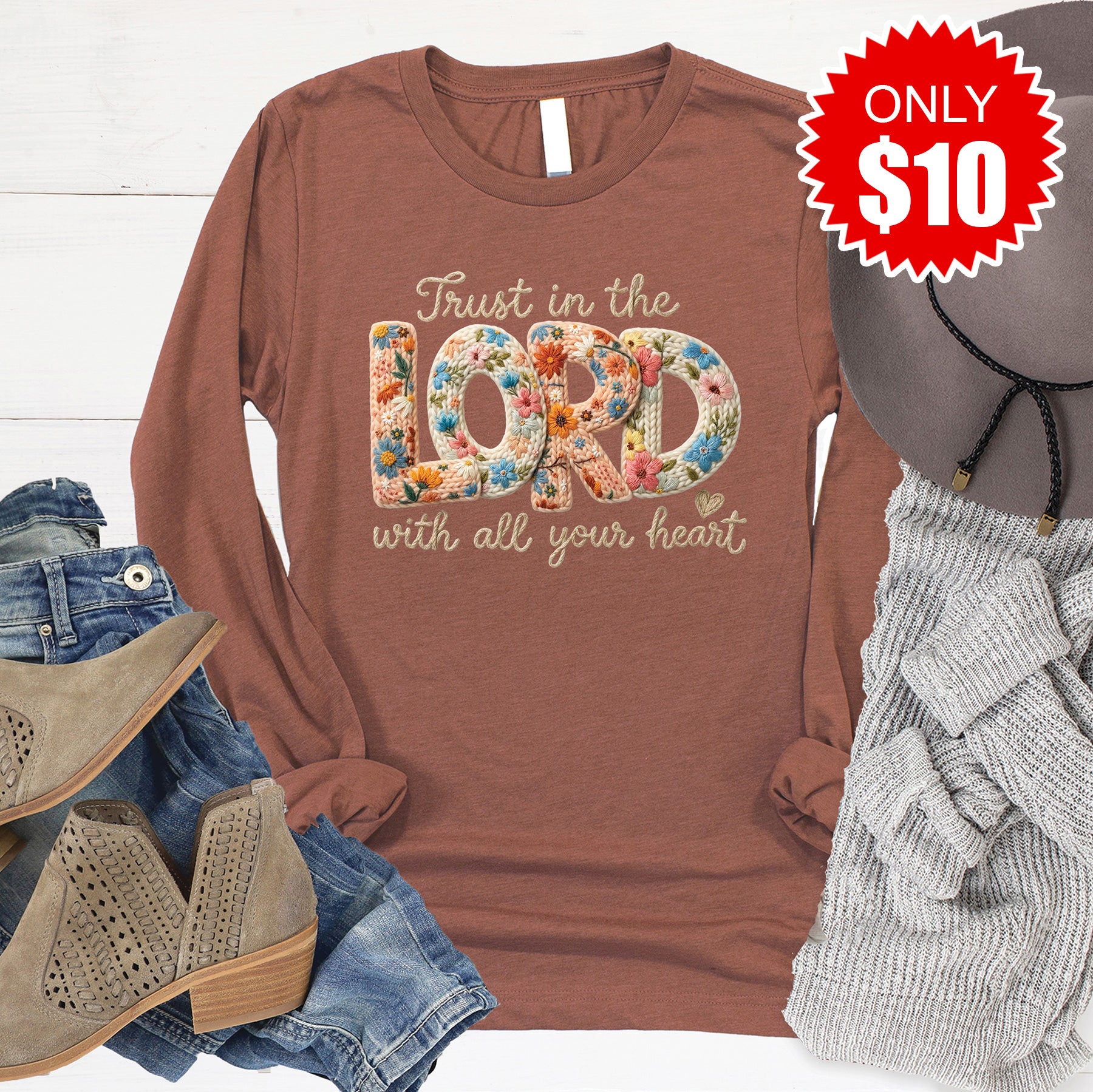 Trust In The Lord Long Sleeve - Heather Chestnut - 10