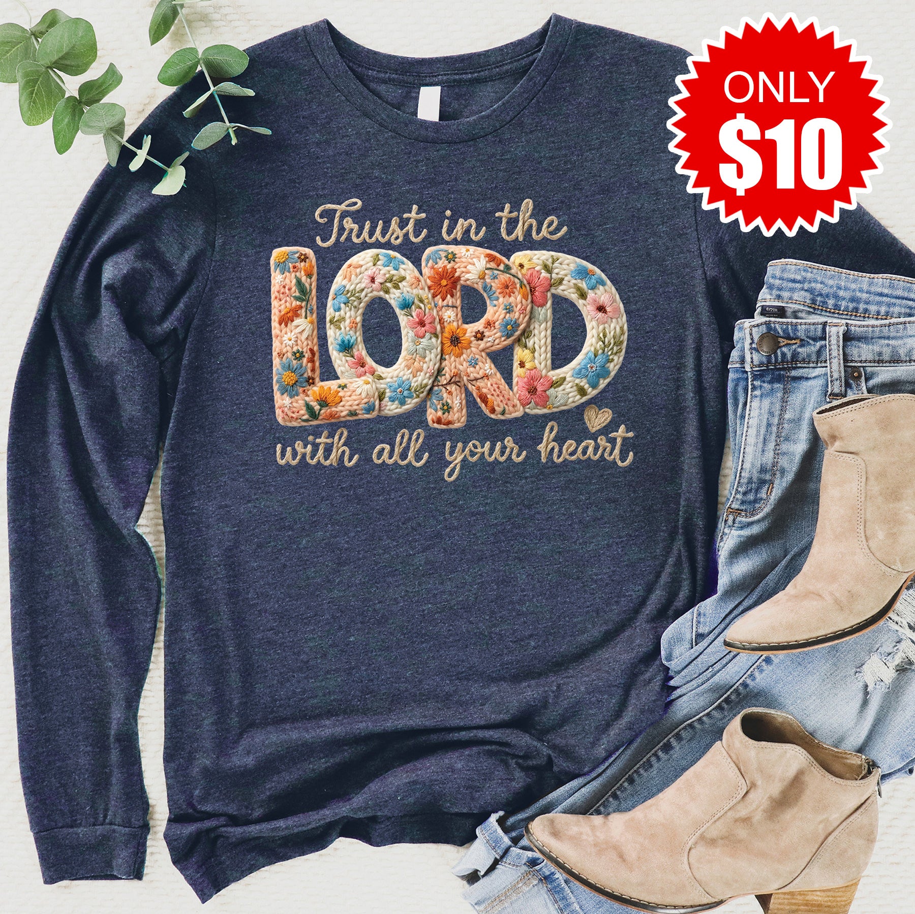 Trust In The Lord Long Sleeve - Heather Navy - 10