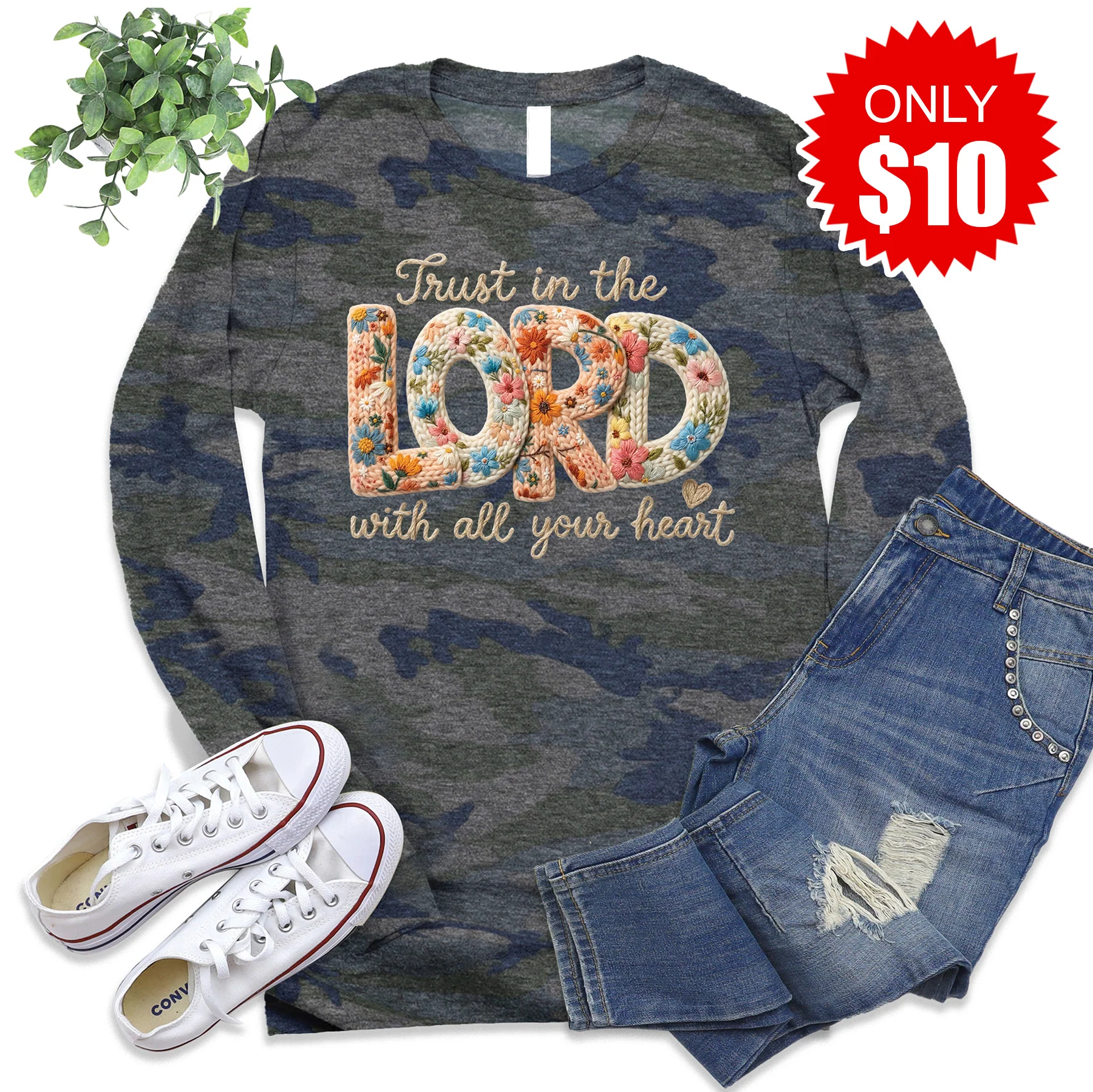 Trust In The Lord Long Sleeve - Vintage Camo - 10