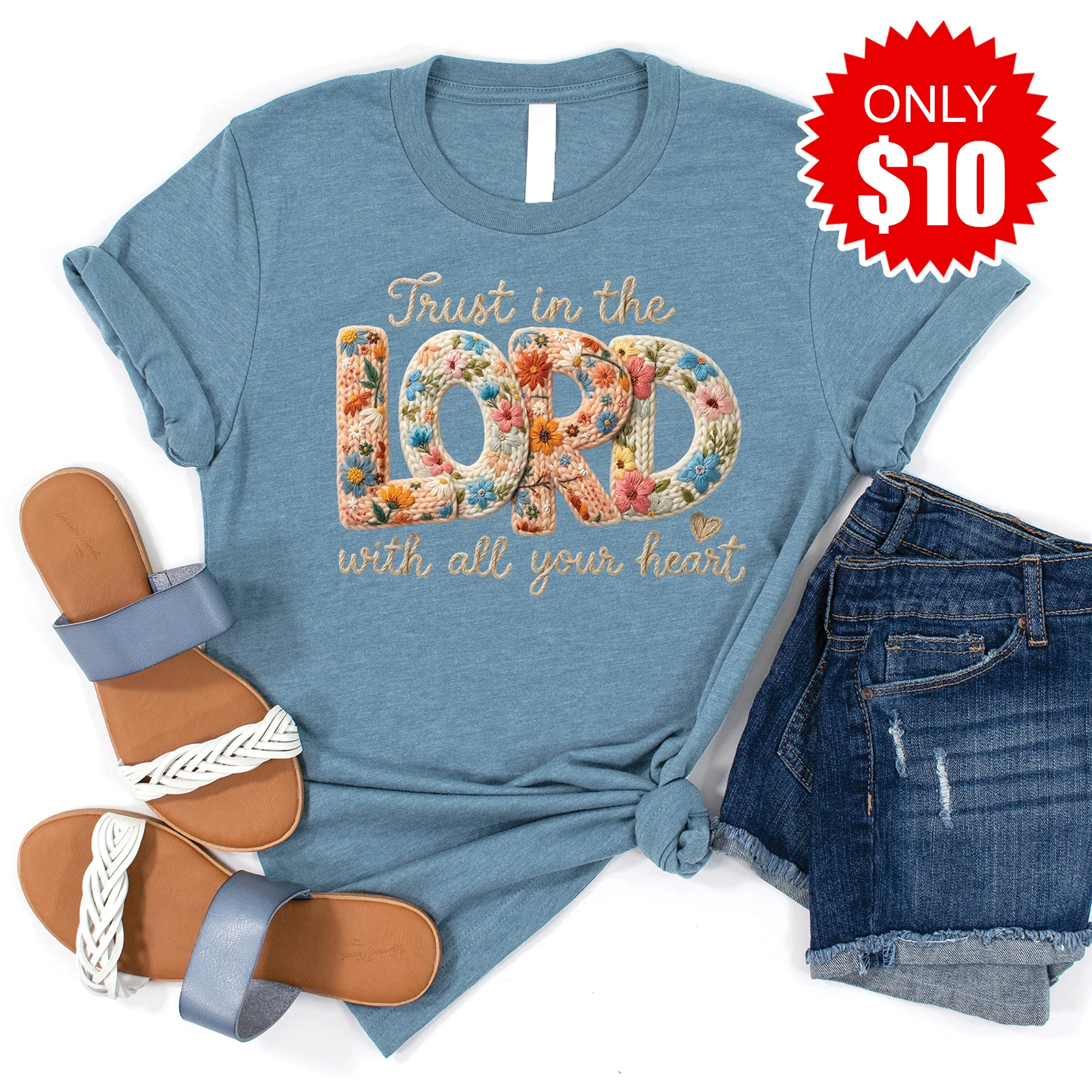 Trust In The Lord Tee - Heather Denim - 10