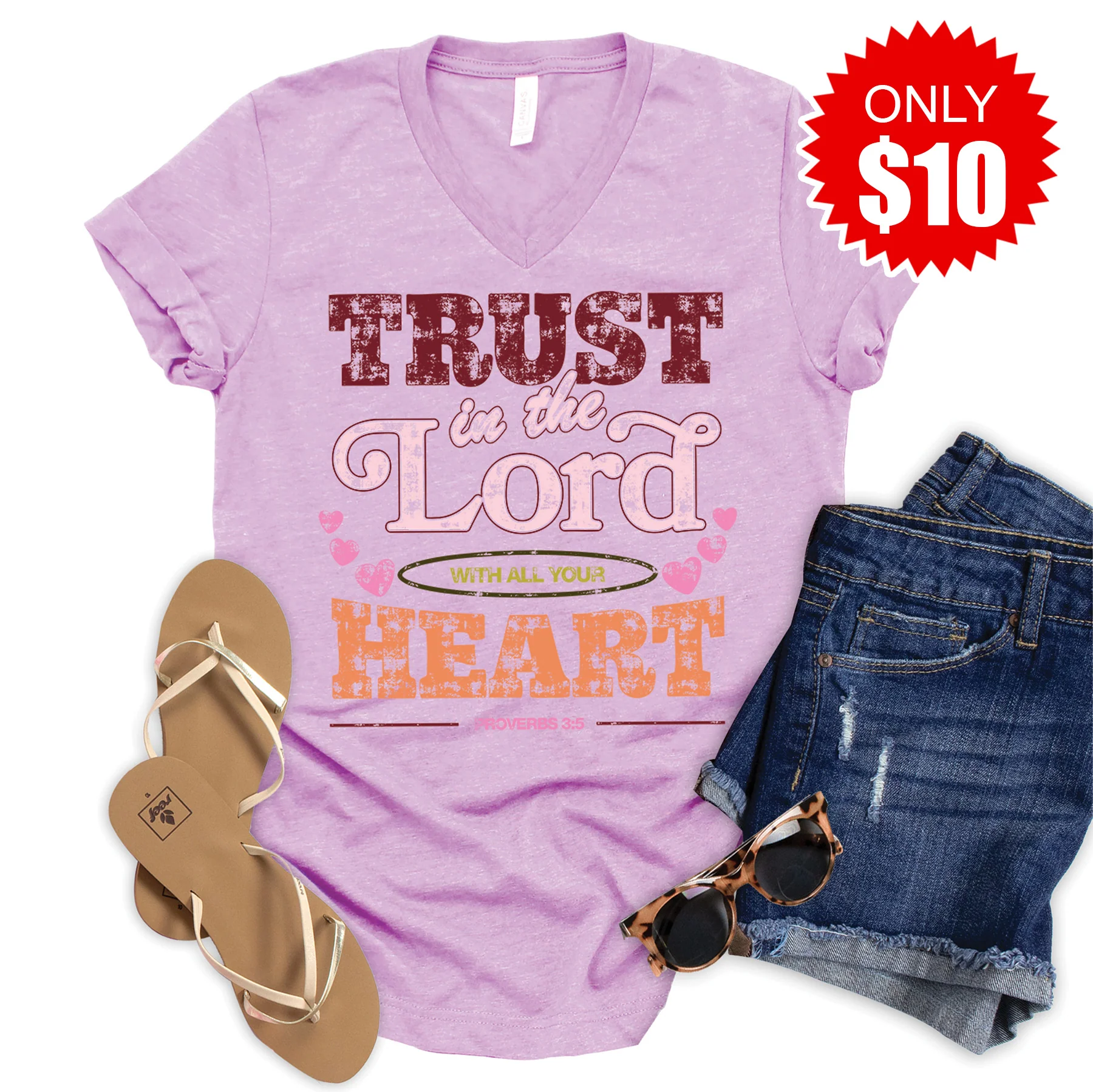 Trust In The Lord V-Neck - Heather Lilac - 10