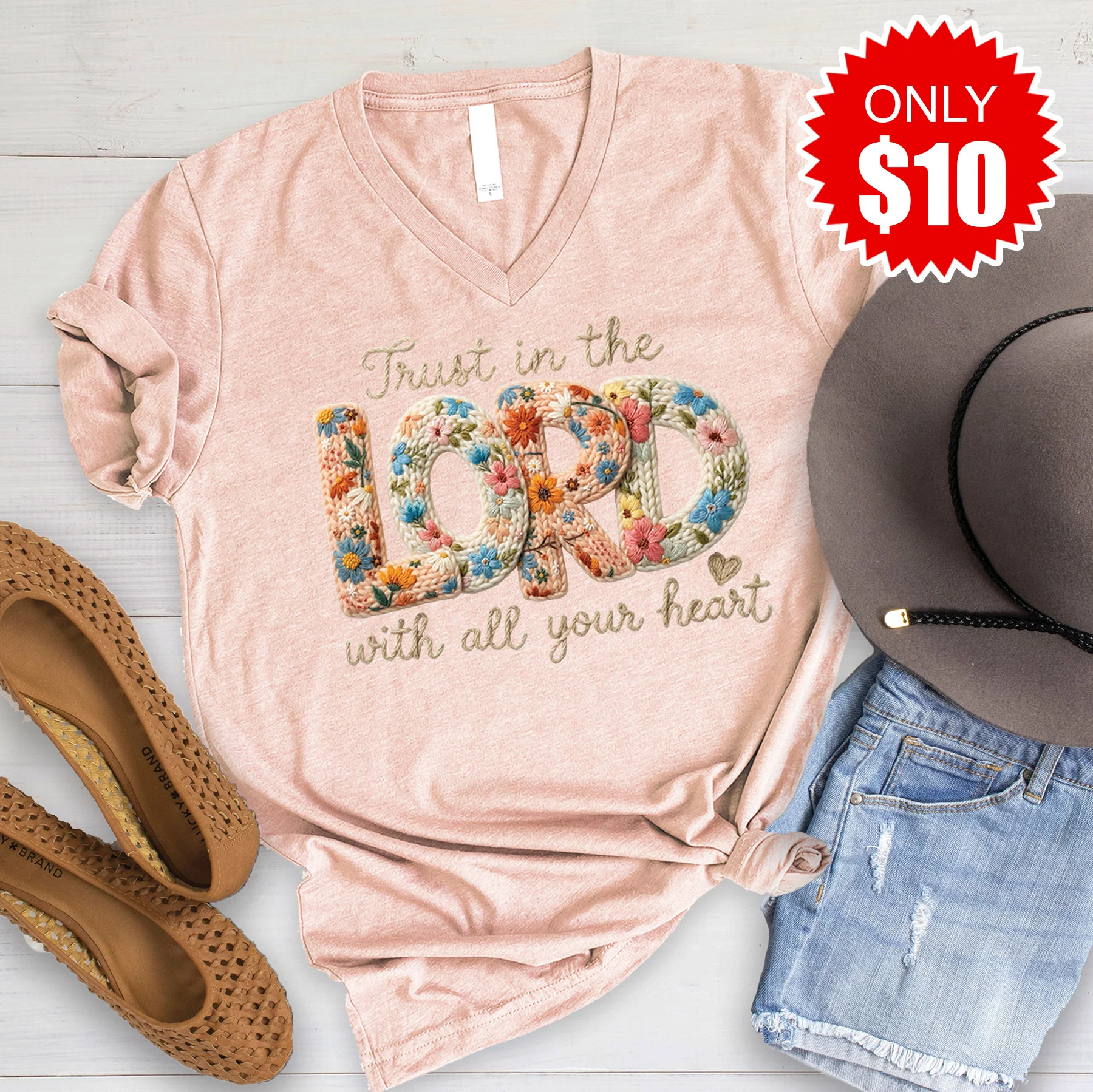 Trust In The Lord V-Neck - Heather Peach - 10
