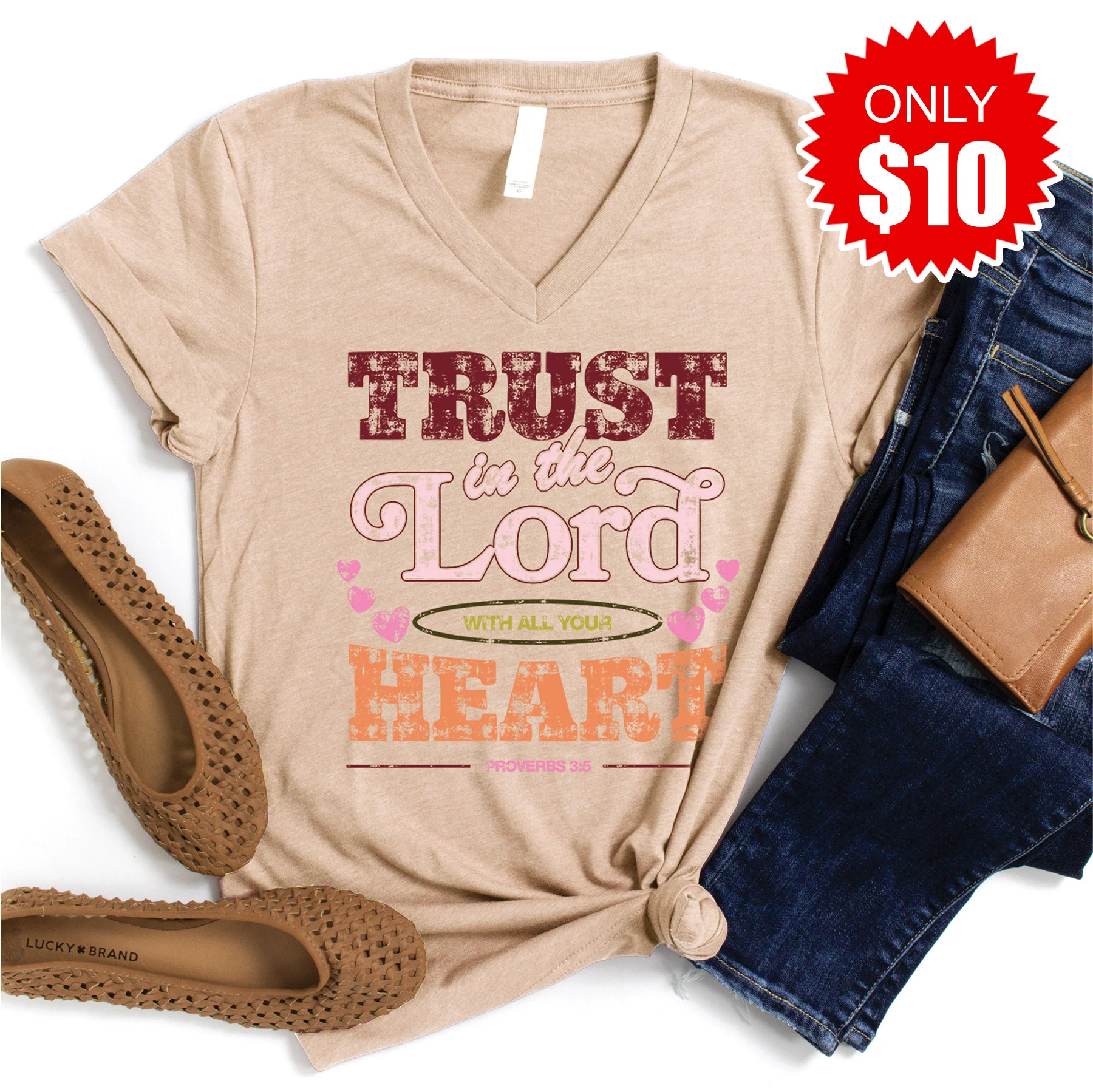 Trust In The Lord V-Neck - Heather Sand Dune - 10