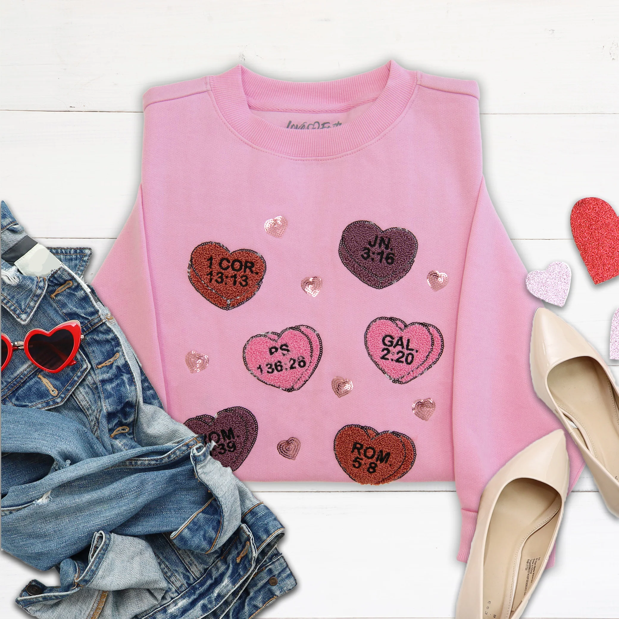 Verse Hearts Embellished Crewneck Sweatshirt