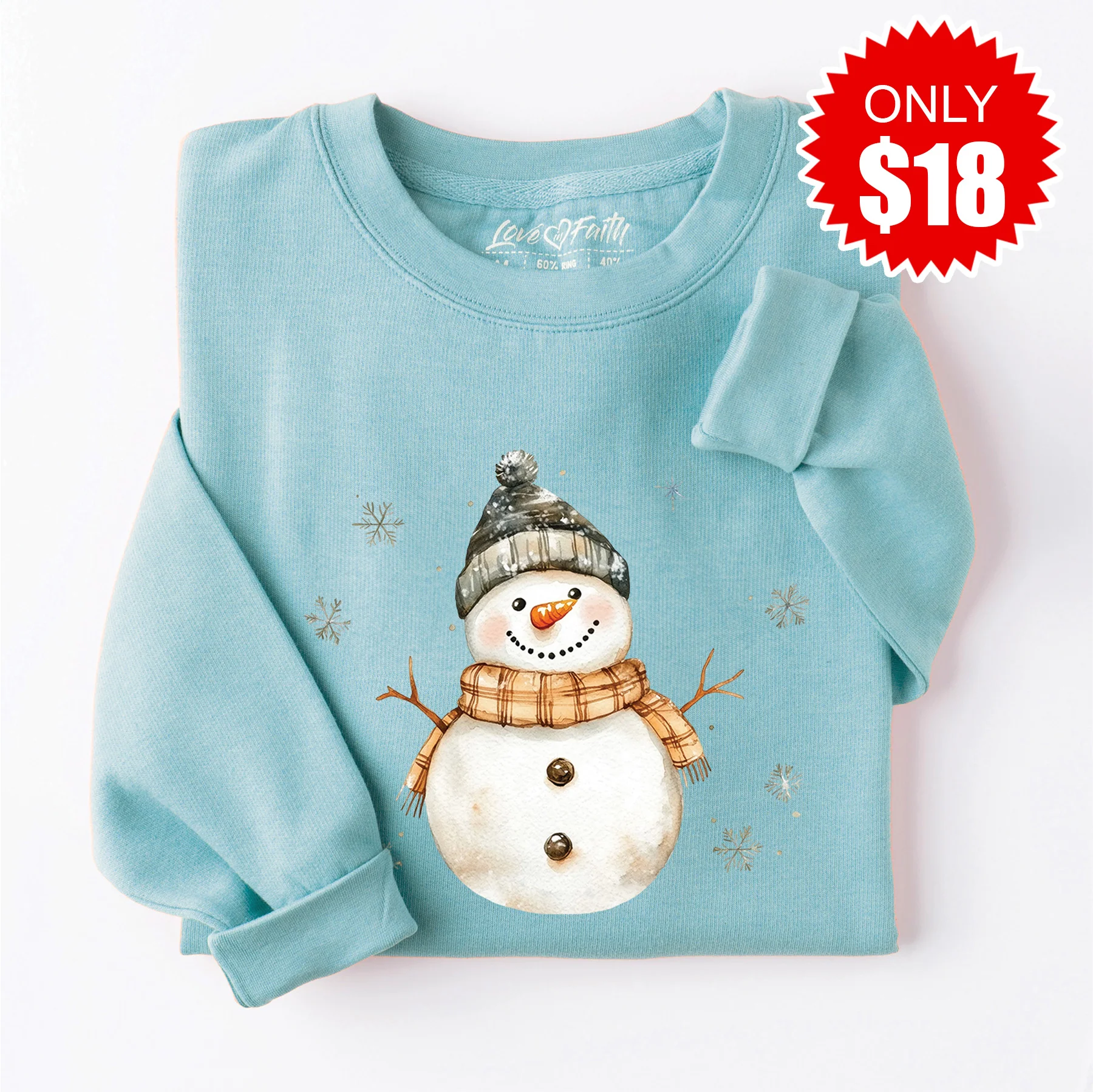 Vintage Snowman Sweatshirt - Heather Lagoon - 18