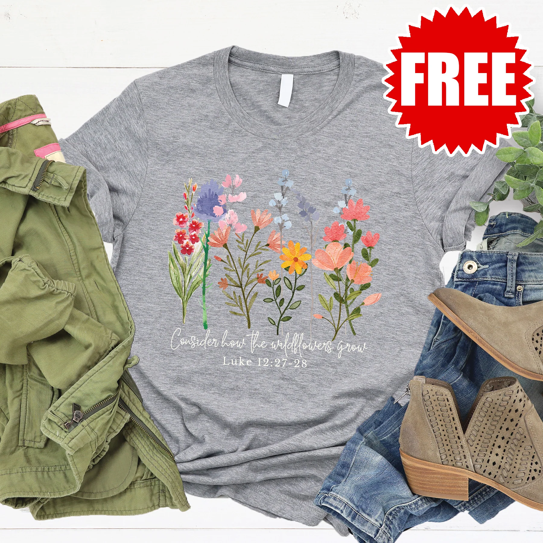Wild Flowers Grow Tee - Heather Grey - 0