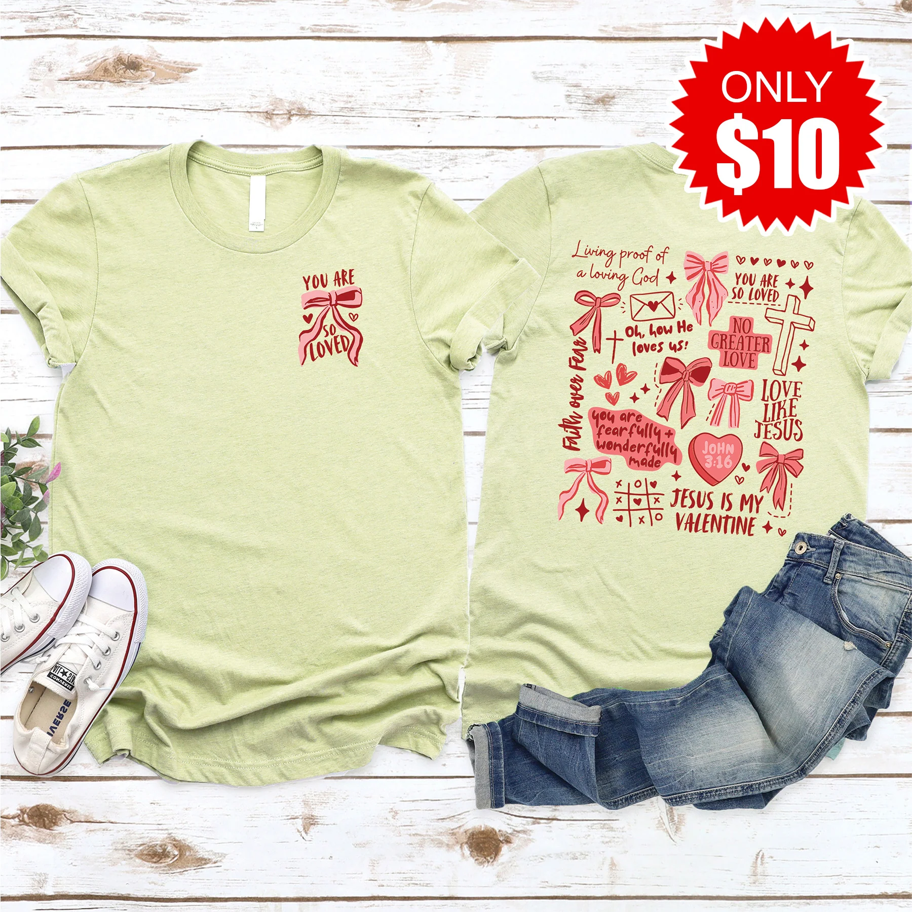 You Are So Loved Tee - Heather Light Green - 10