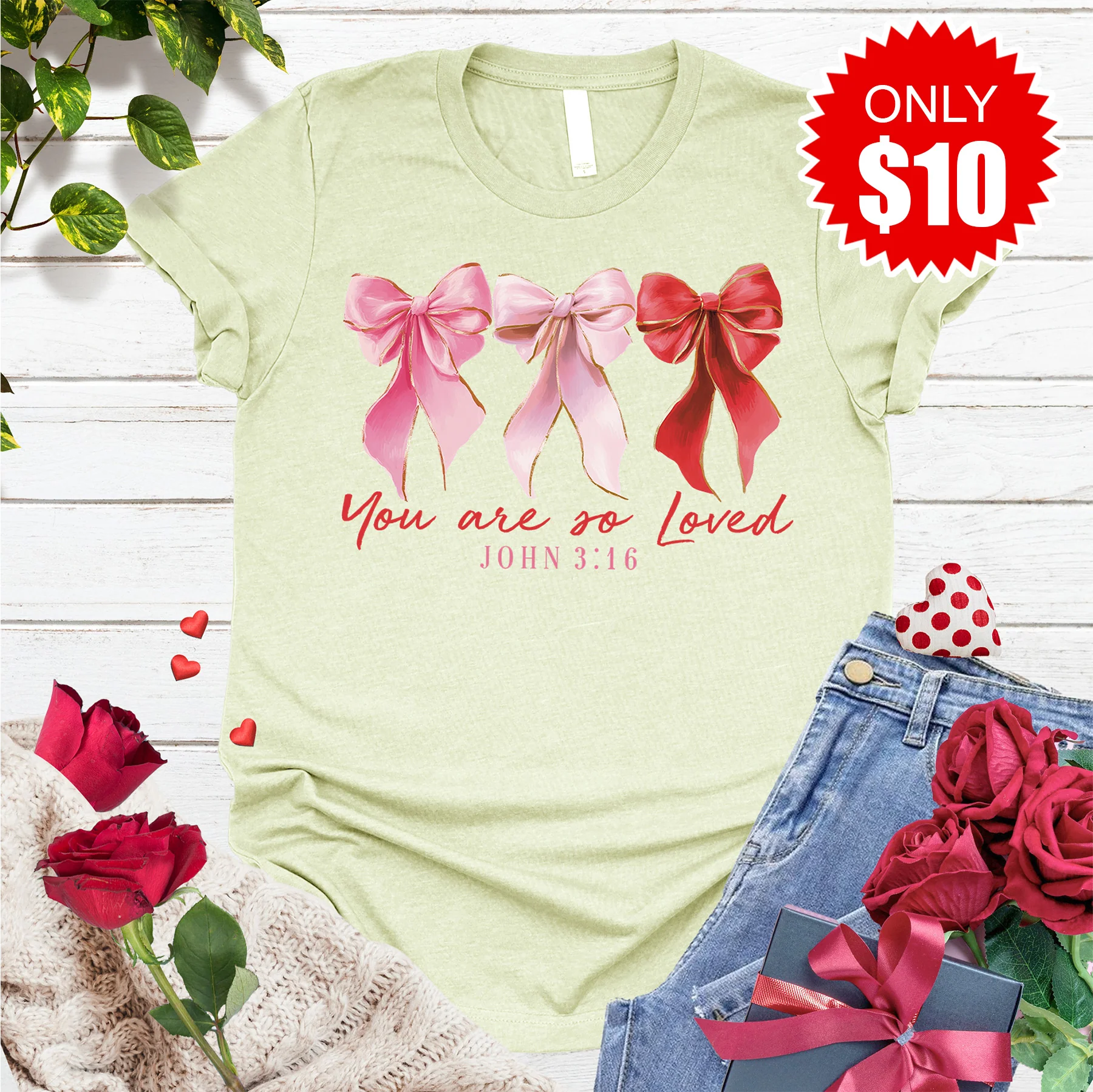 You Are So Loved Tee - Heather Light Green - 10