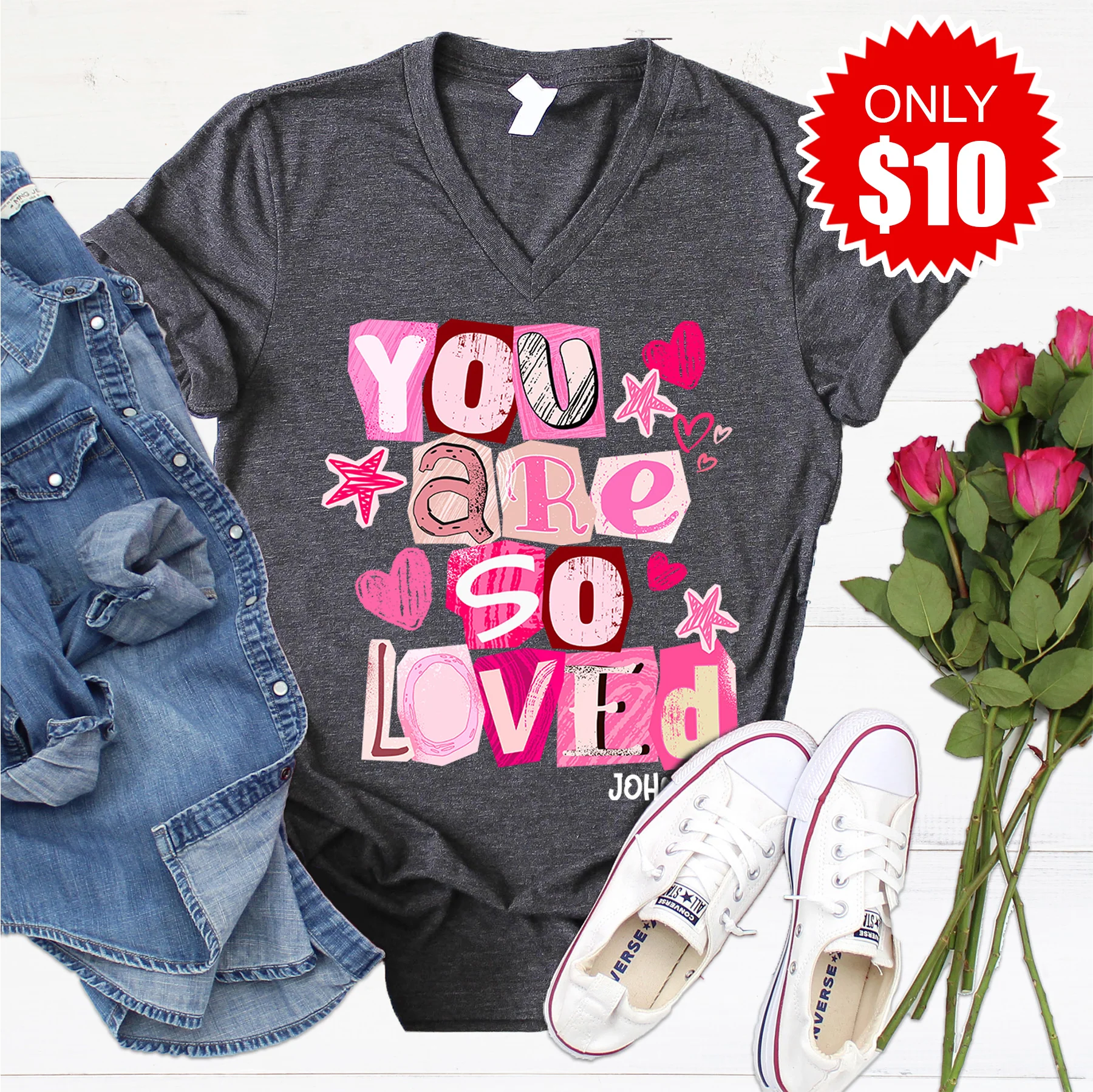 You Are So Loved V-Neck - Heather Charcoal - 10