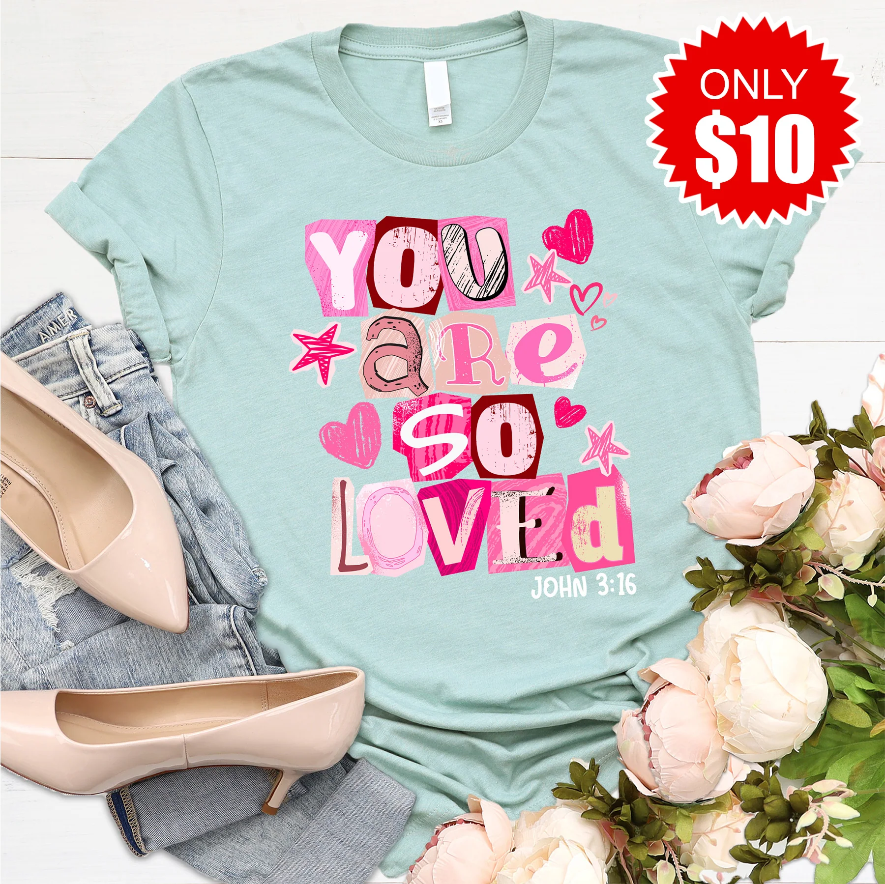 You Are So Loved V-Neck - Heather Sage - 10