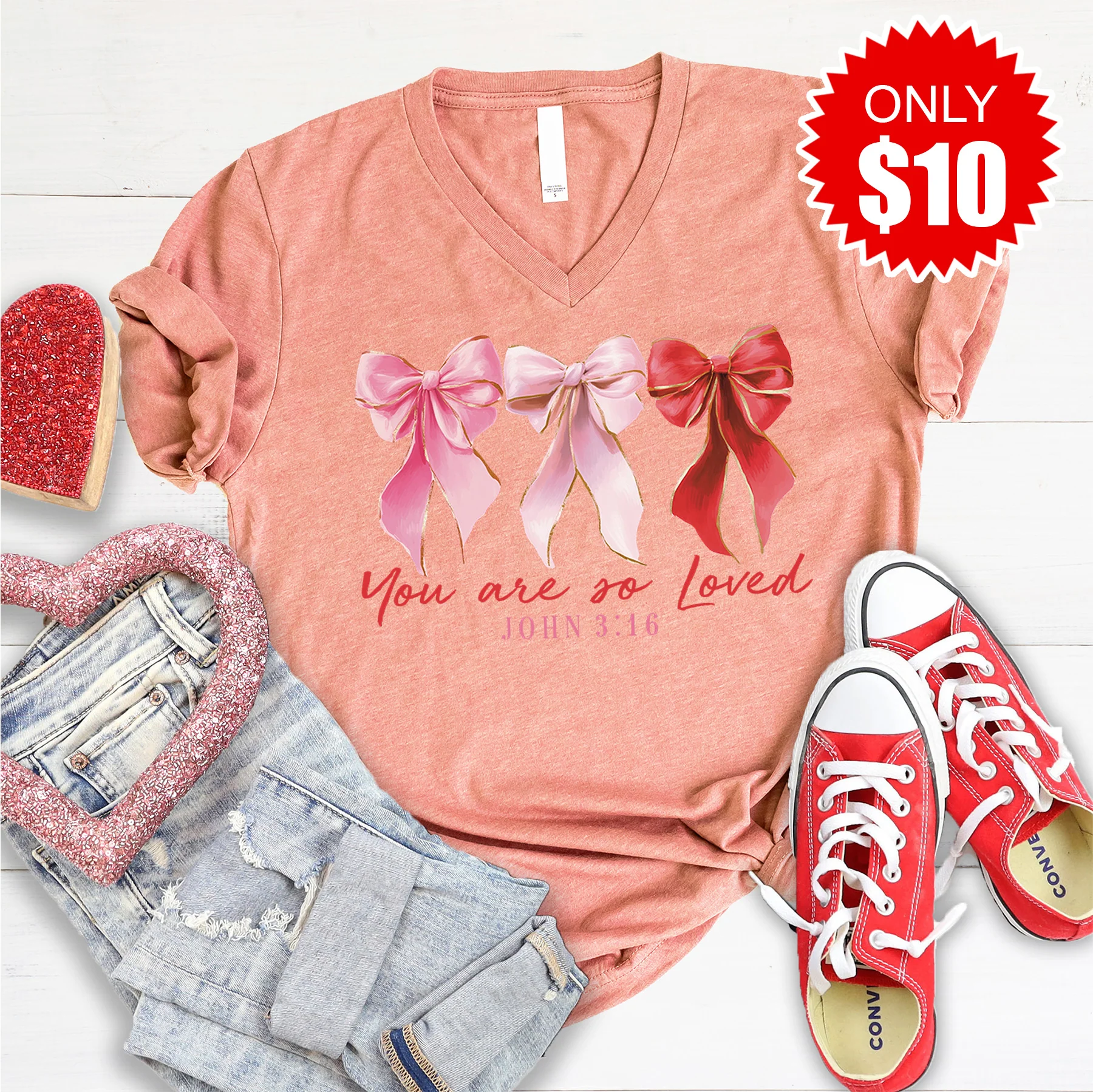 You Are So Loved V-Neck - Heather Sunset - 10