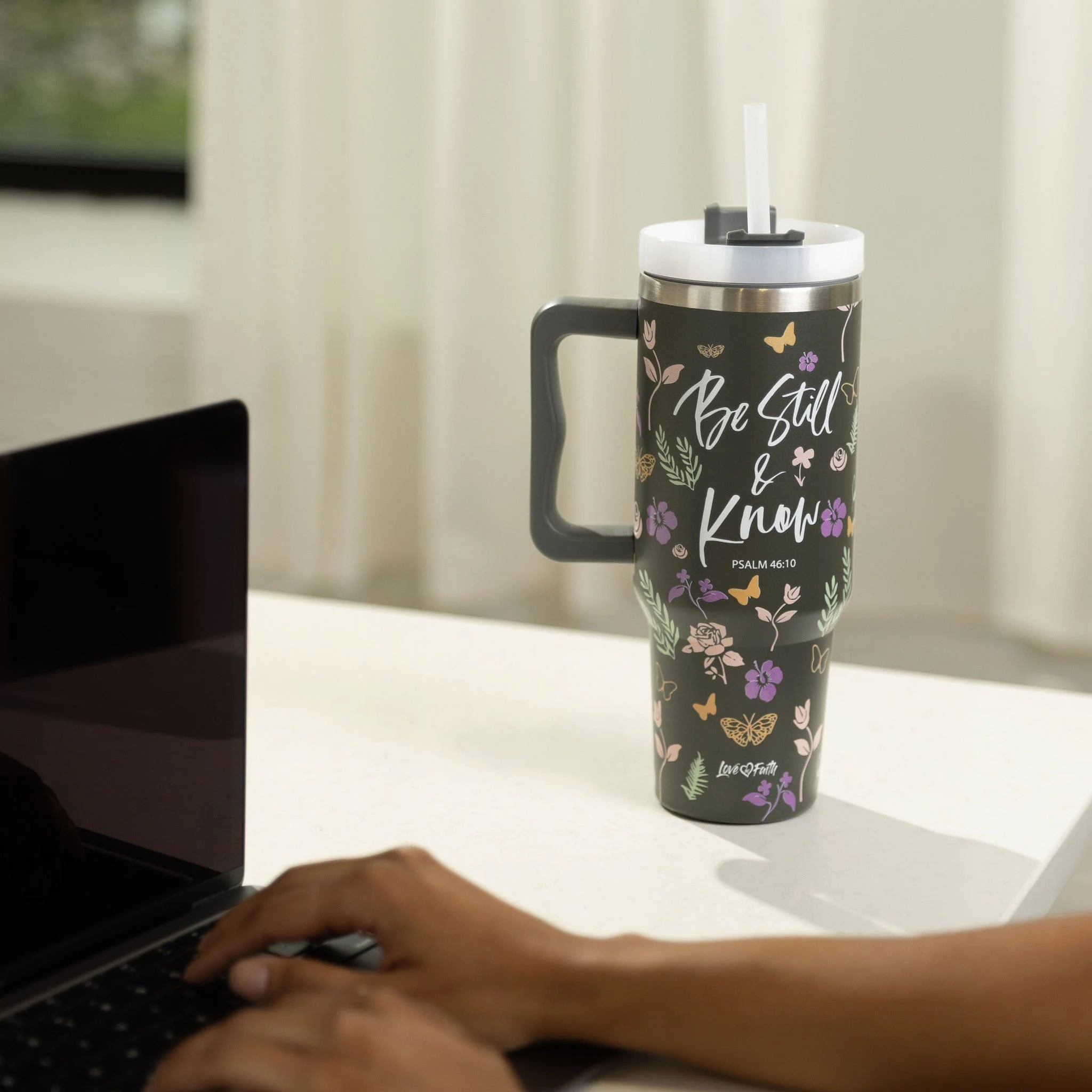 Be Still Stainless Steel 40oz Tumbler With Handle - Image 5