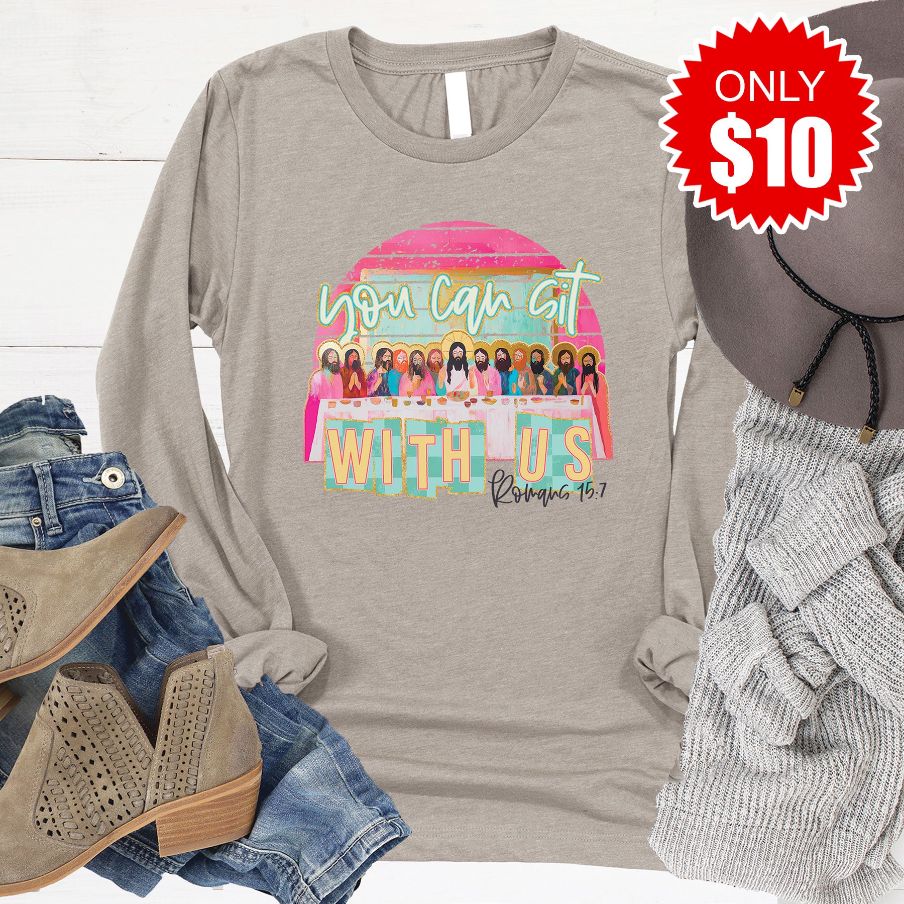 You Can Sit With Us Long Sleeve - Heather Stone - 10