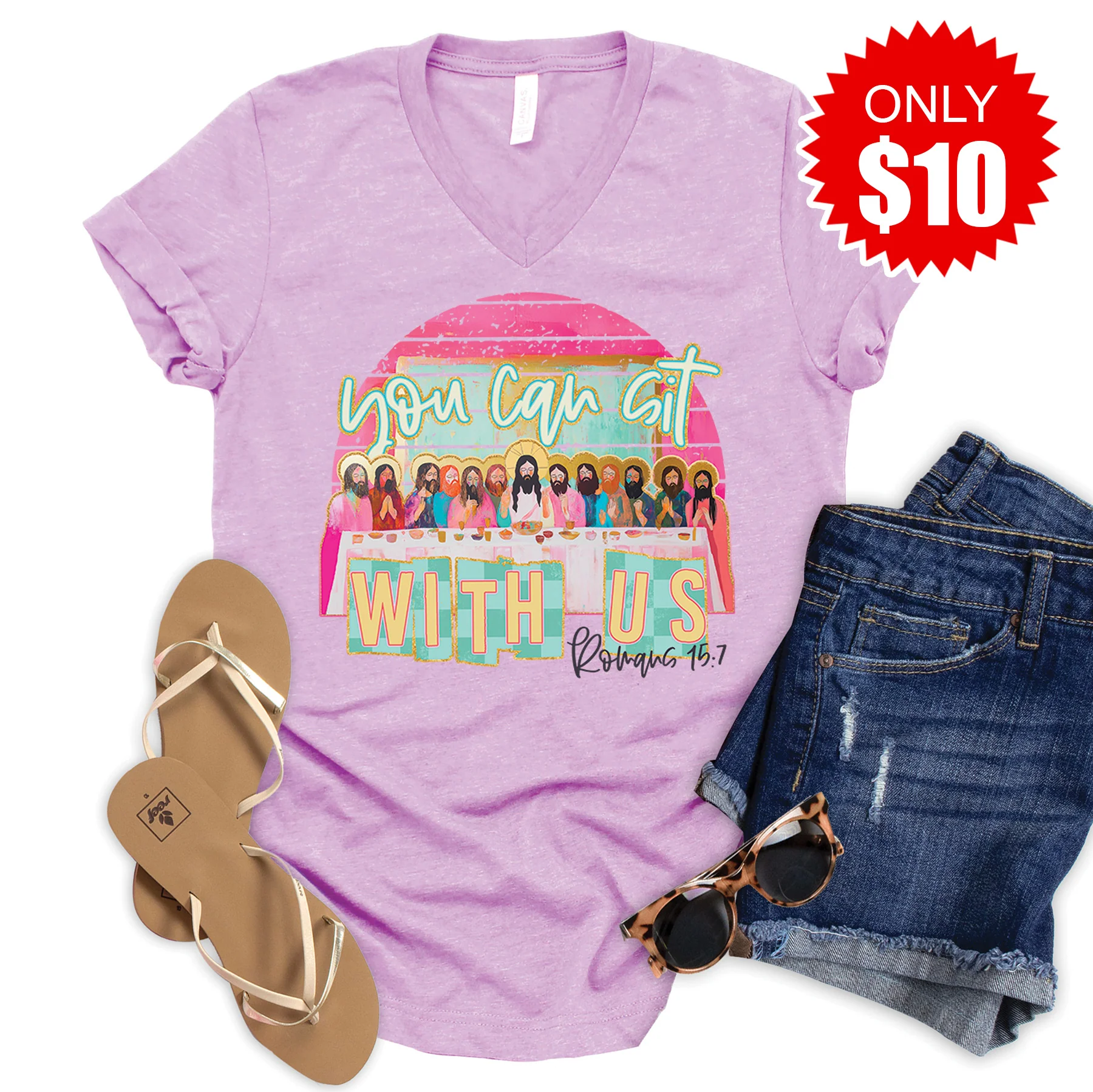 You Can Sit With Us V-Neck - Heather Lilac - 10
