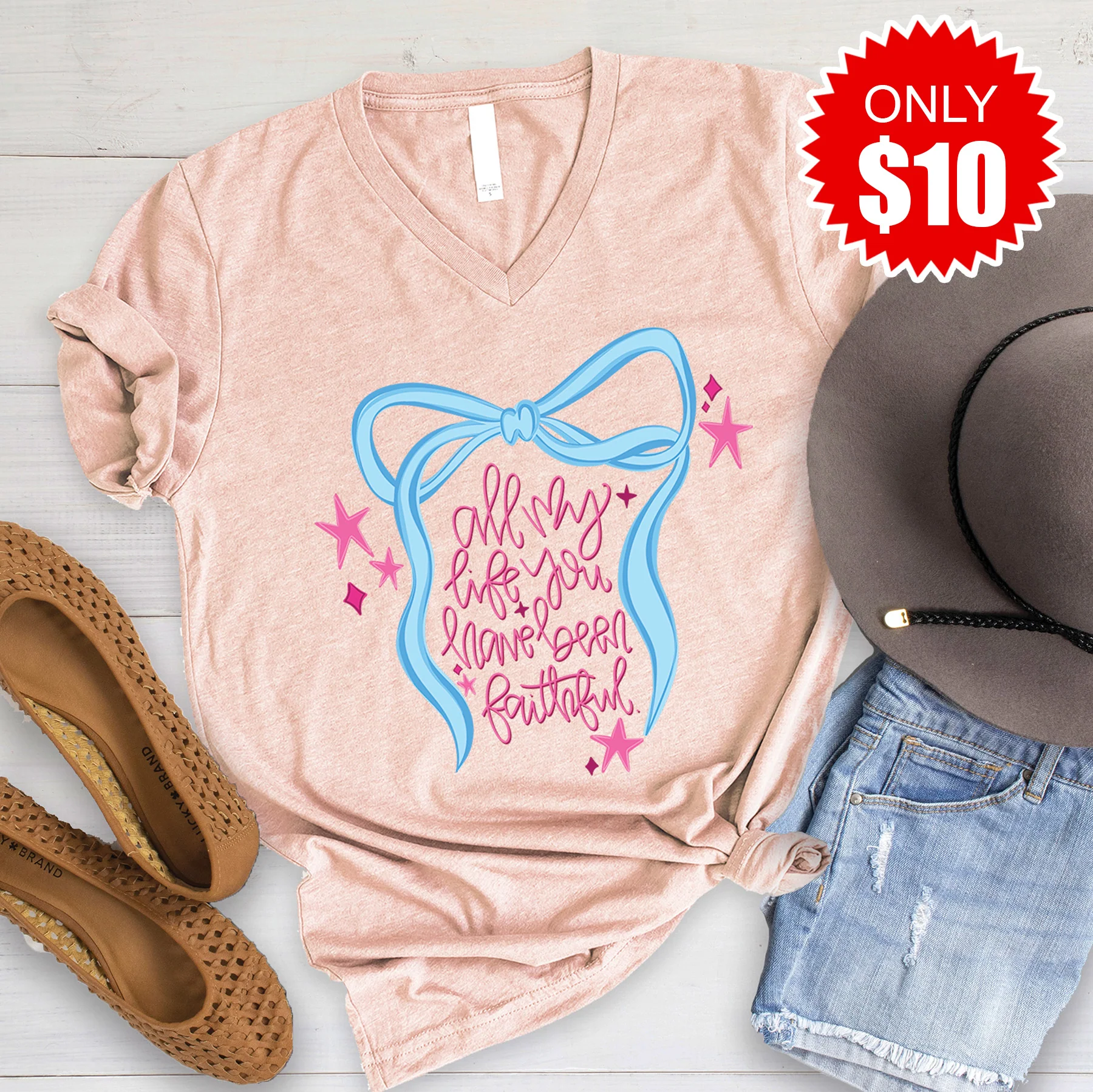 You Have Been Faithful V-Neck - Heather Peach - 10
